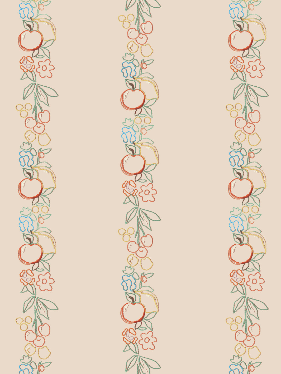 'Embroidered Fruit Vines' Wallpaper by Lingua Franca - Taupe