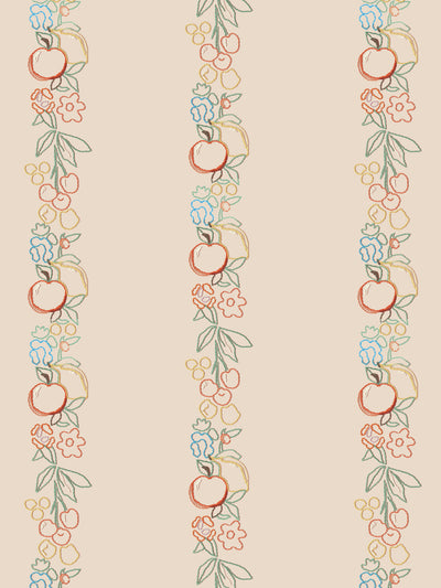 'Embroidered Fruit Vines' Wallpaper by Lingua Franca - Taupe