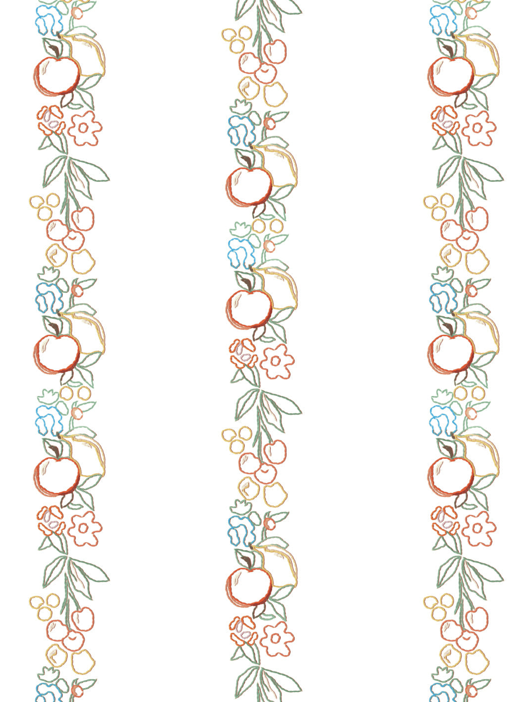 'Embroidered Fruit Vines' Wallpaper by Lingua Franca - White