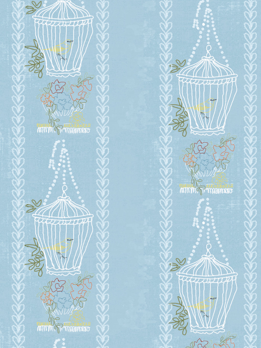'Embroidered Birdcages' Wallpaper by Lingua Franca - Blue