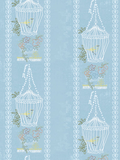 embroidered birdcages wallpaper by lingua franca blue