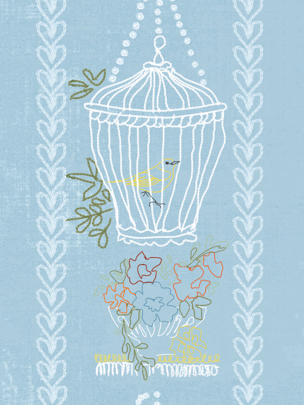 embroidered birdcages wallpaper by lingua franca blue
