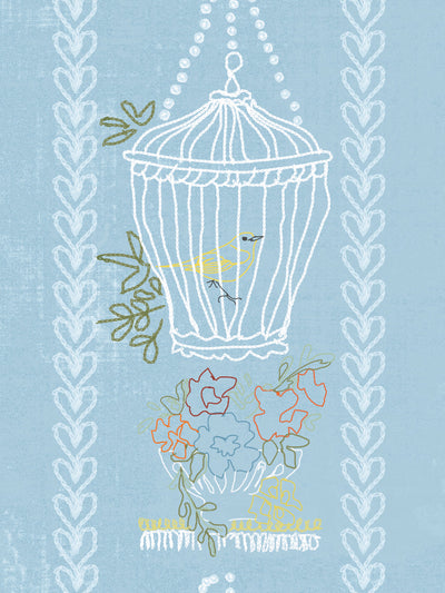 'Embroidered Birdcages' Wallpaper by Lingua Franca - Blue