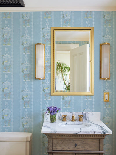 embroidered birdcages wallpaper by lingua franca blue