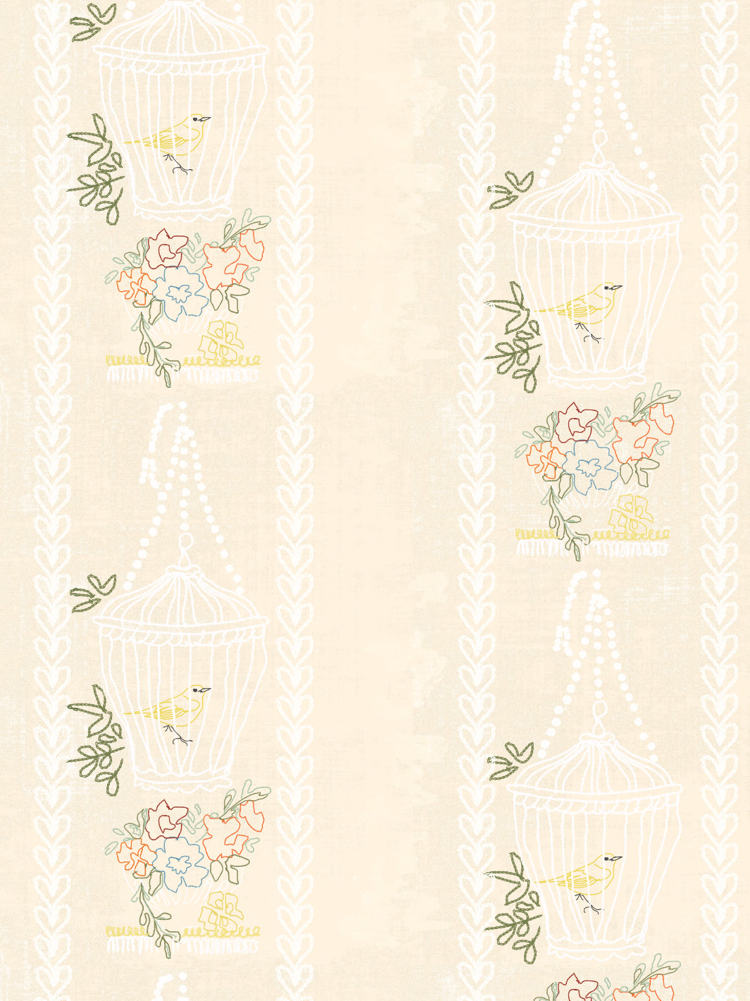 'Embroidered Birdcages' Wallpaper by Lingua Franca - Cream