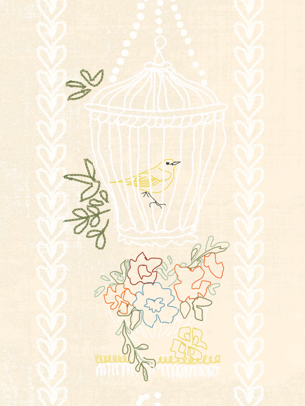 embroidered birdcages wallpaper by lingua franca cream