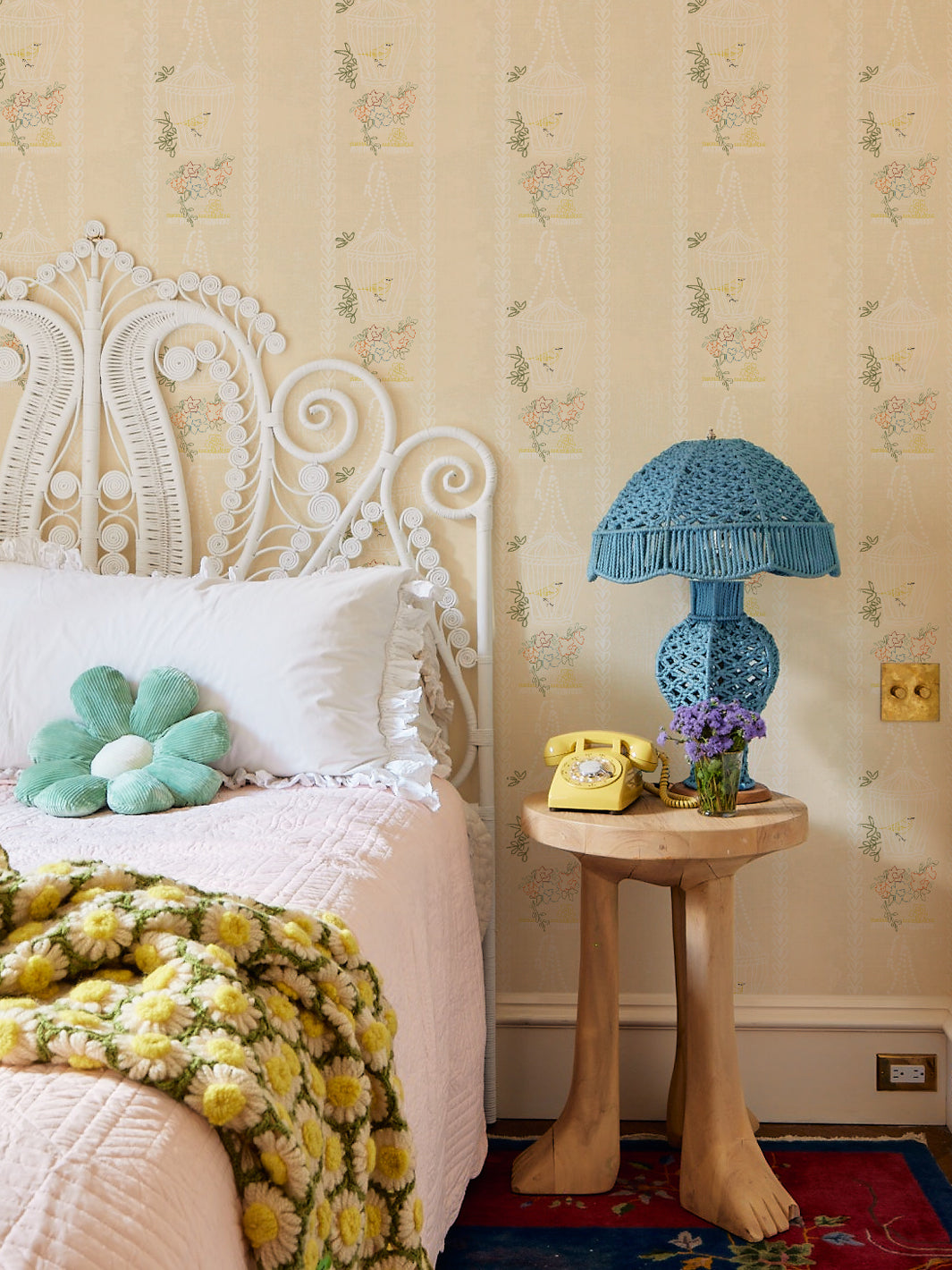 embroidered birdcages wallpaper by lingua franca cream