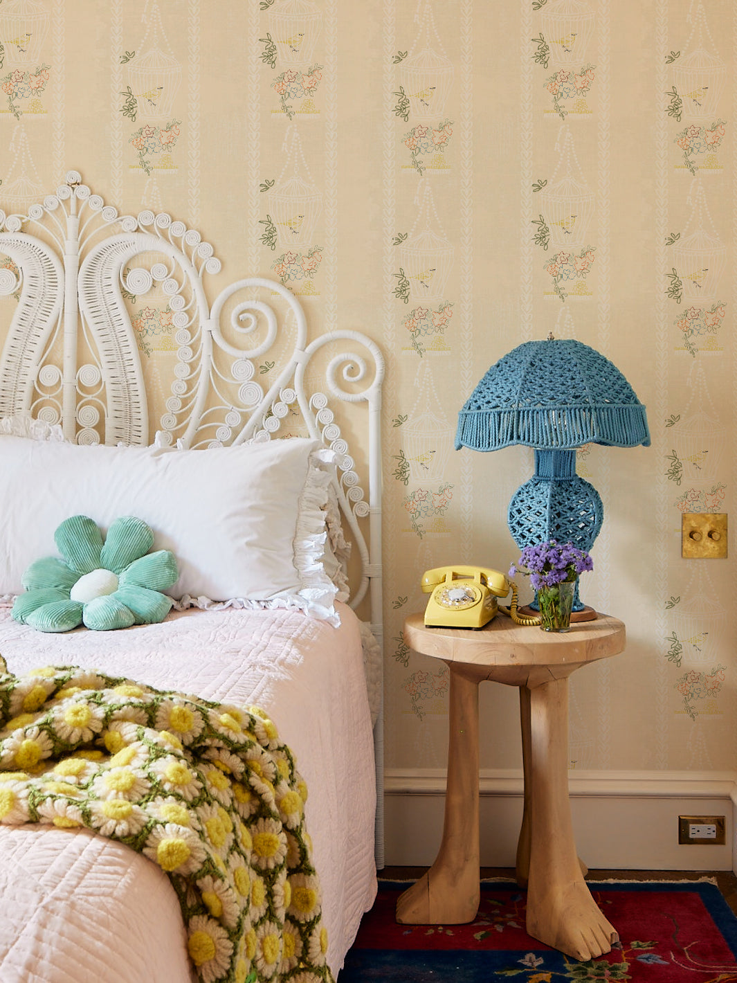 'Embroidered Birdcages' Wallpaper by Lingua Franca - Cream