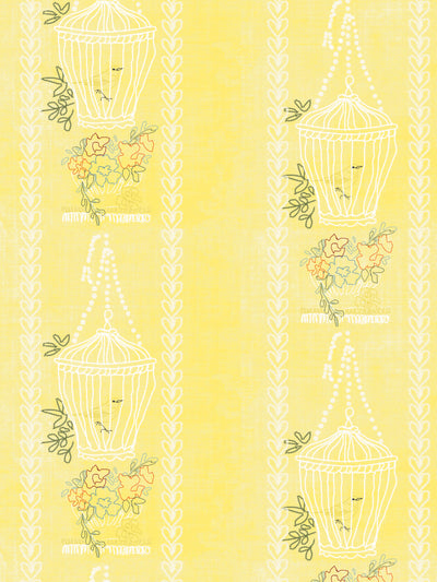 'Embroidered Birdcages' Wallpaper by Lingua Franca - Daffodil