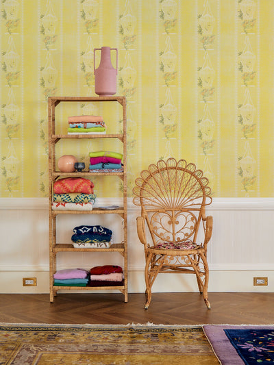 'Embroidered Birdcages' Wallpaper by Lingua Franca - Daffodil