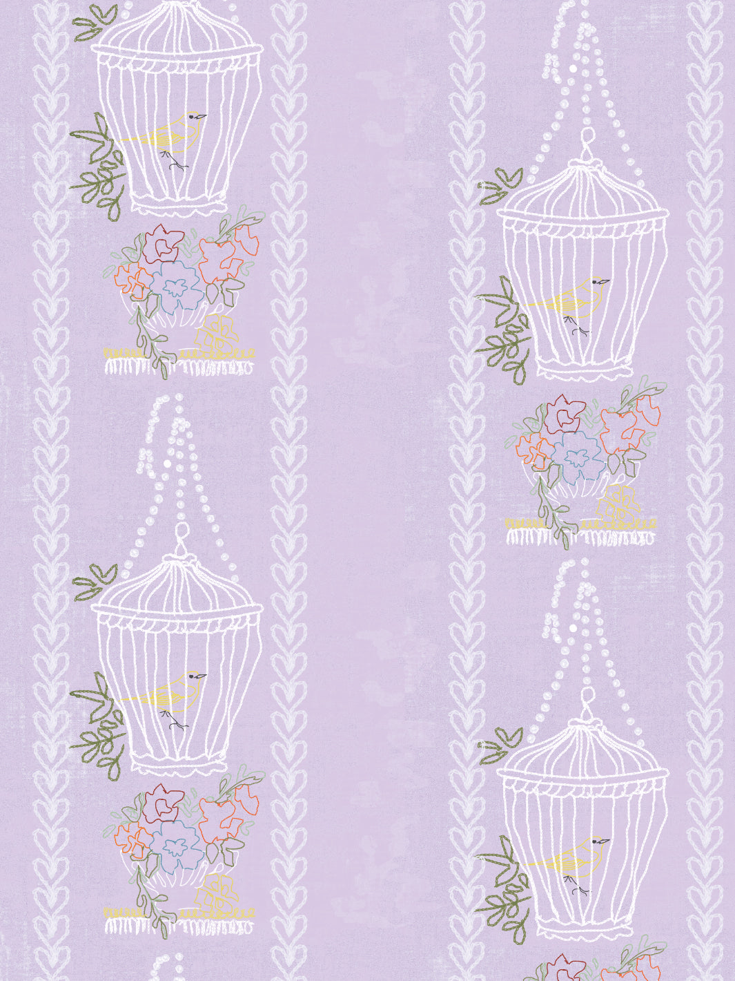 'Embroidered Birdcages' Wallpaper by Lingua Franca - Lavender