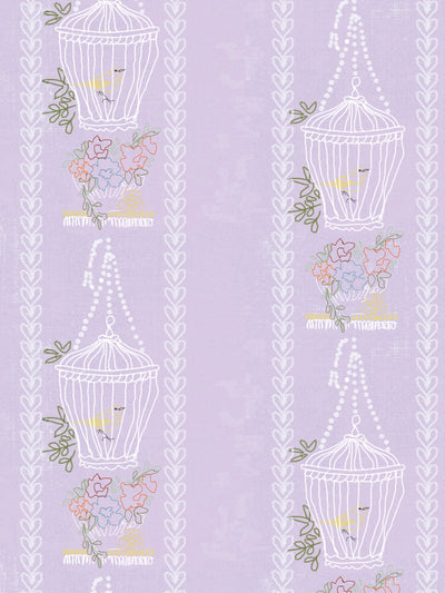 embroidered birdcages wallpaper by lingua franca lavender