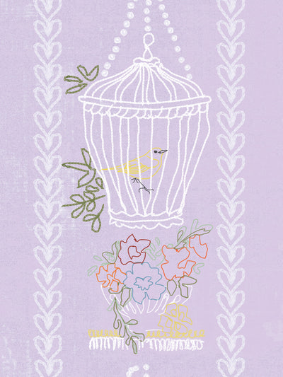 embroidered birdcages wallpaper by lingua franca lavender