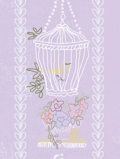 'Embroidered Birdcages' Wallpaper by Lingua Franca - Lavender