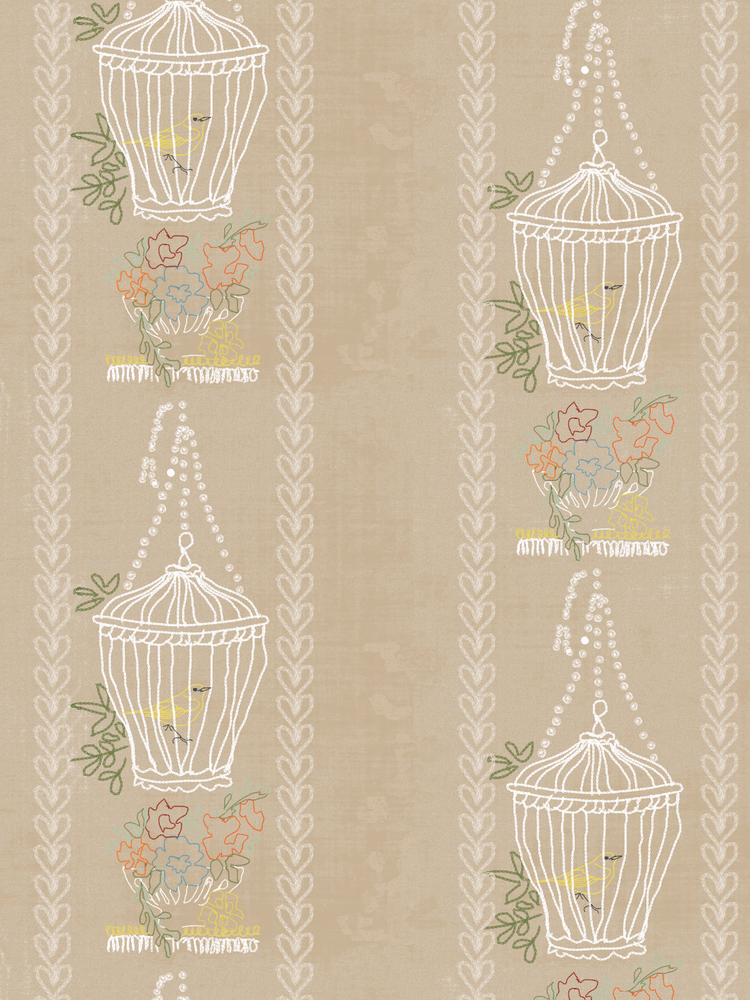 'Embroidered Birdcages' Wallpaper by Lingua Franca - Linen