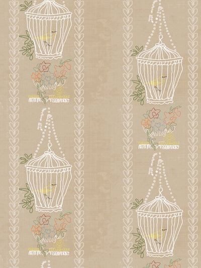 'Embroidered Birdcages' Wallpaper by Lingua Franca - Linen