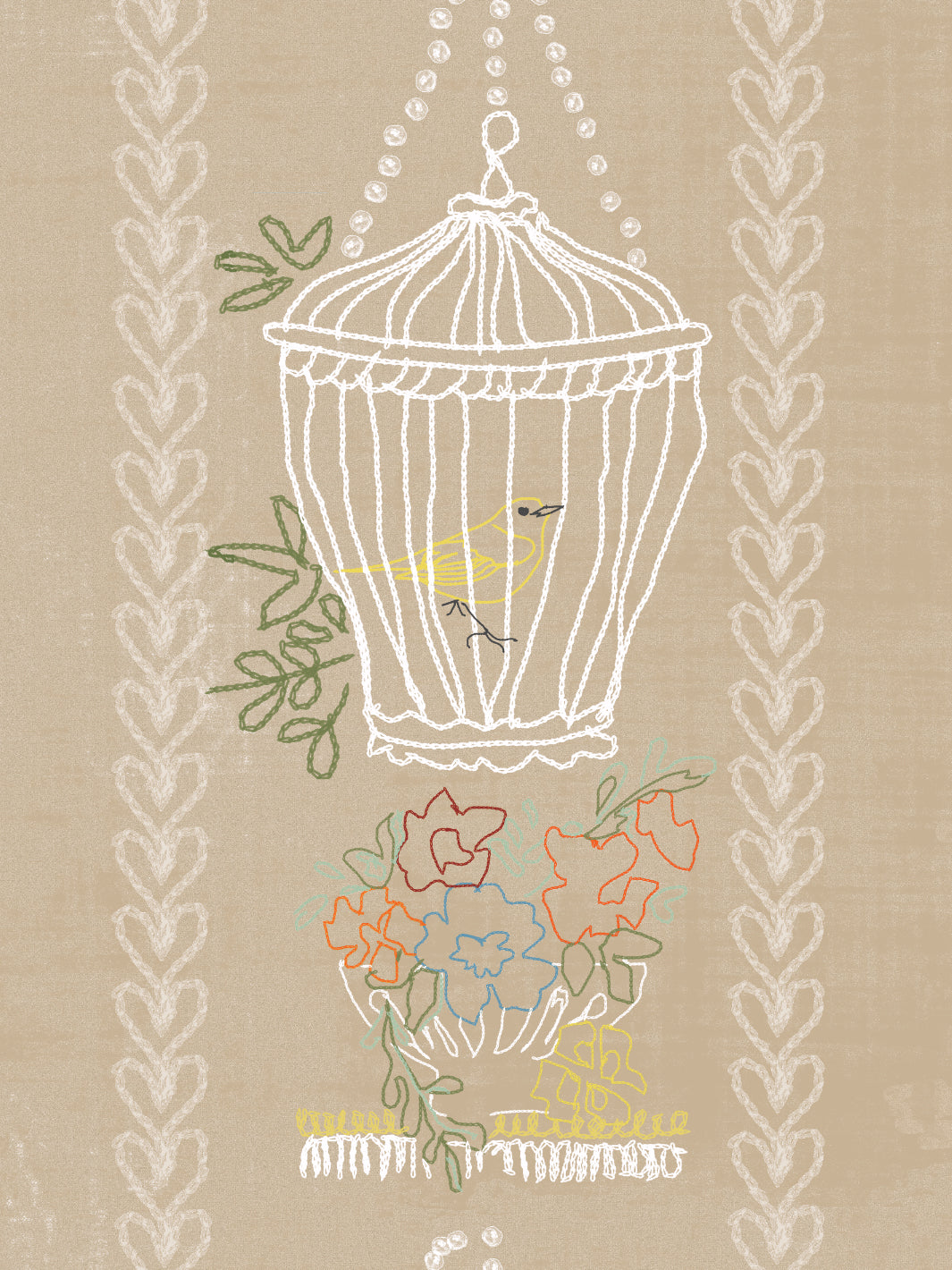 embroidered birdcages wallpaper by lingua franca linen