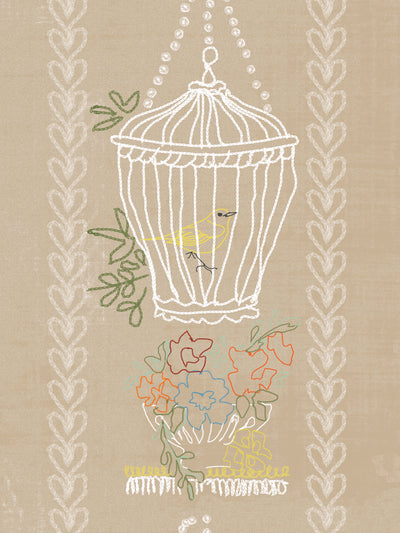 embroidered birdcages wallpaper by lingua franca linen