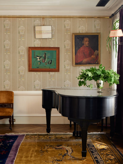 embroidered birdcages wallpaper by lingua franca linen