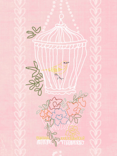 'Embroidered Birdcages' Wallpaper by Lingua Franca - Pink