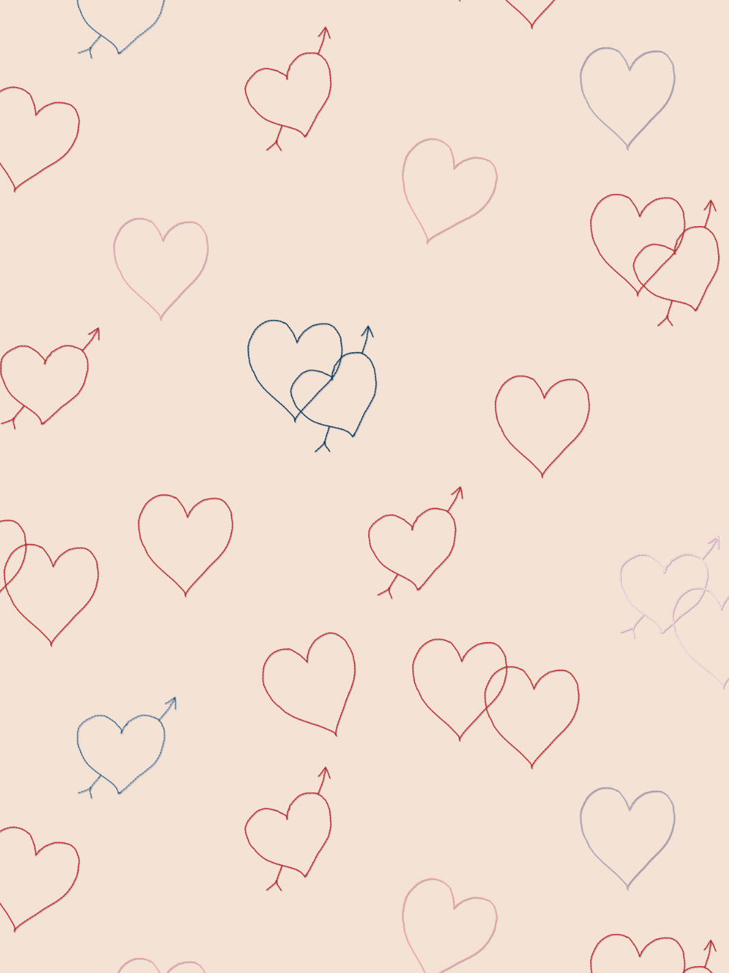'Embroidered Hearts' Wallpaper by Lingua Franca - Cream