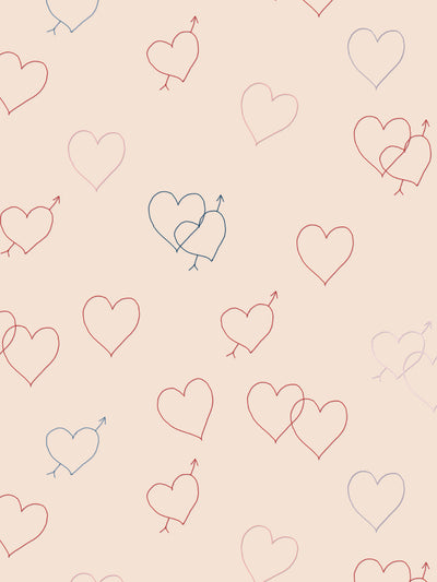 'Embroidered Hearts' Wallpaper by Lingua Franca - Cream