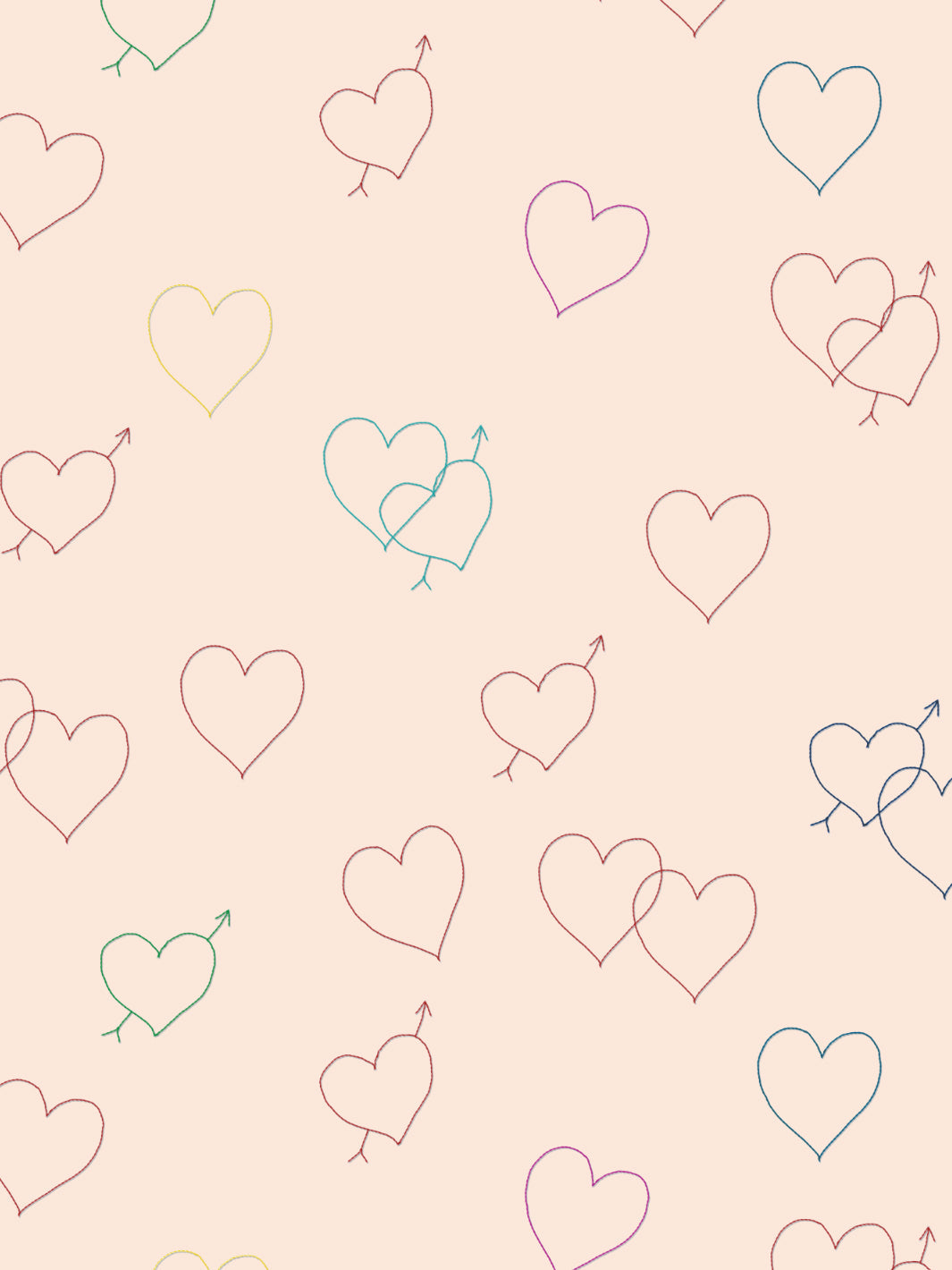 'Embroidered Hearts' Wallpaper by Lingua Franca - Peach