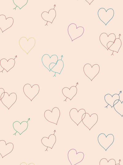 'Embroidered Hearts' Wallpaper by Lingua Franca - Peach