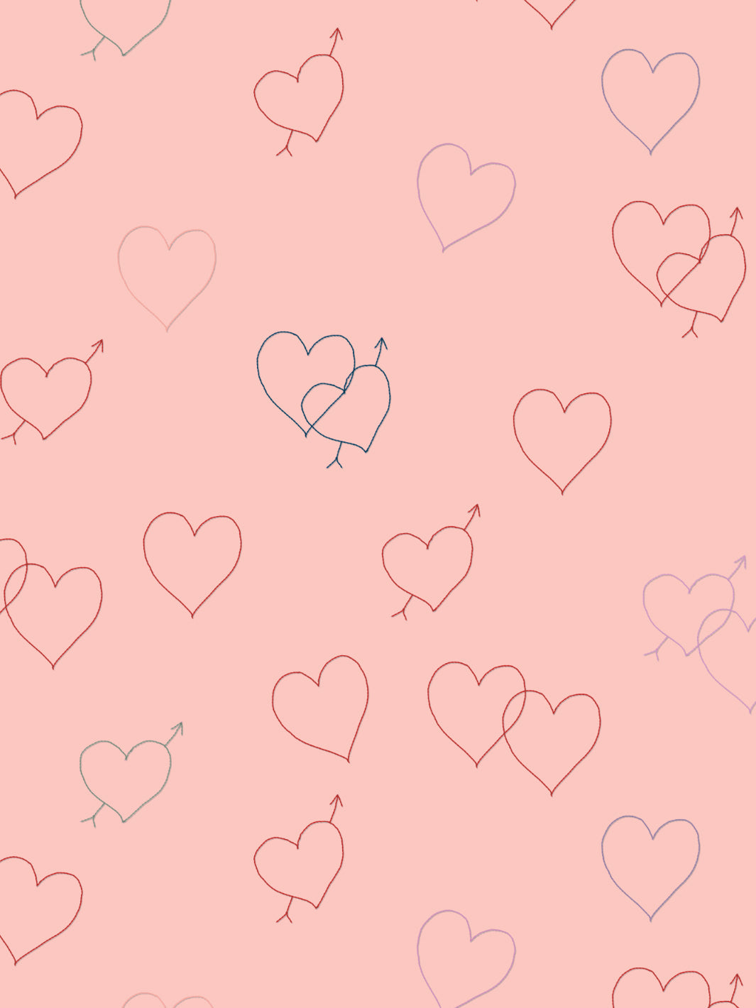 'Embroidered Hearts' Wallpaper by Lingua Franca - Pink