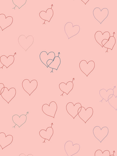 'Embroidered Hearts' Wallpaper by Lingua Franca - Pink