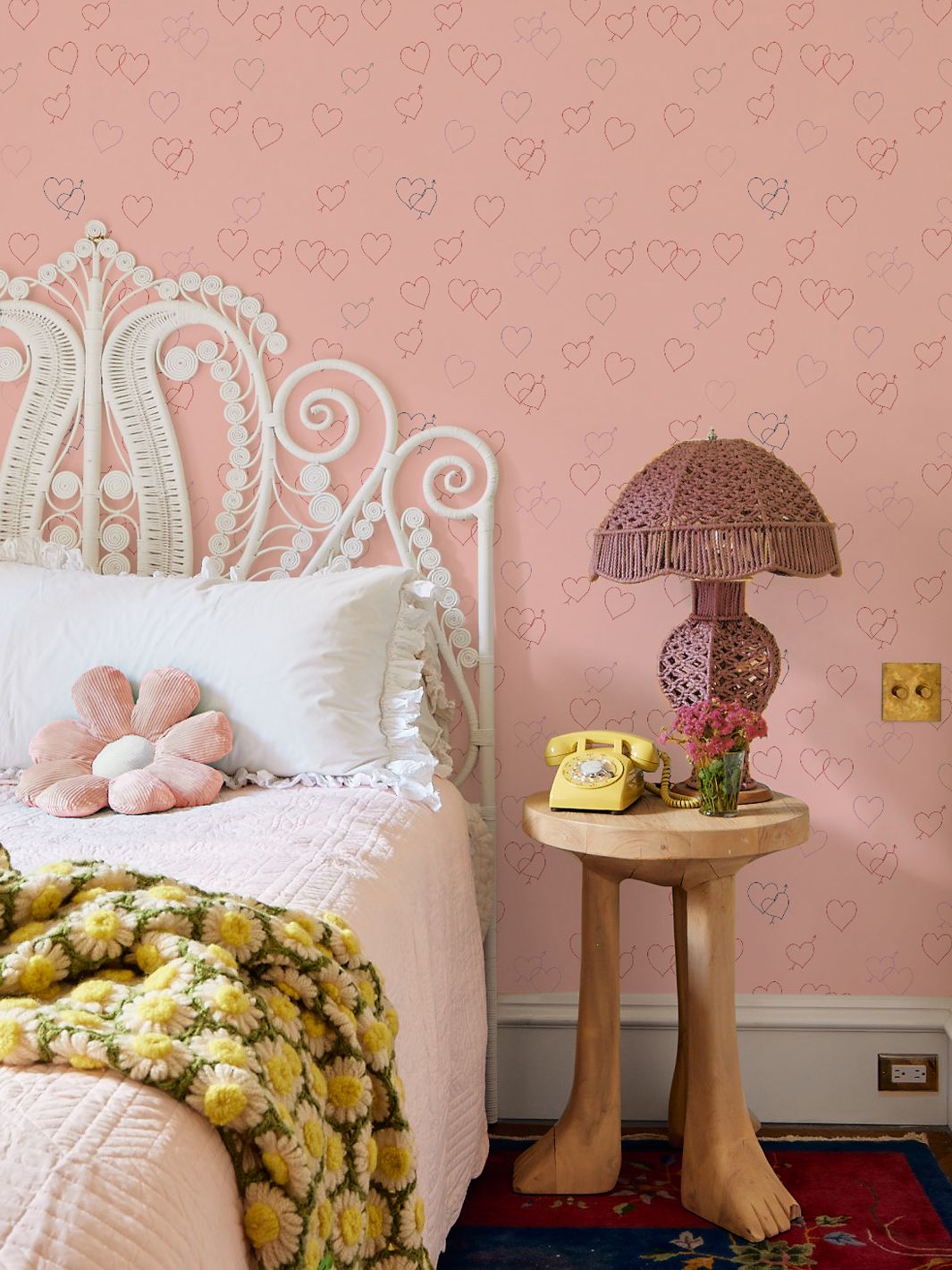 embroidered hearts wallpaper by lingua franca pink