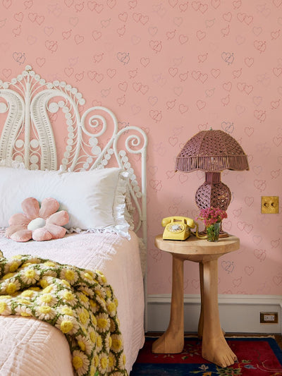 embroidered hearts wallpaper by lingua franca pink