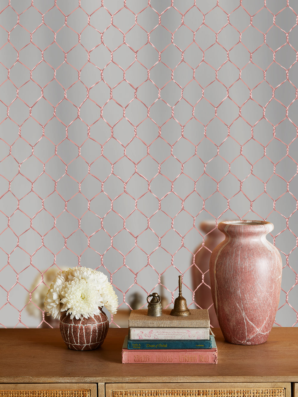 evelyns chicken wire shiny silver wallpaper by sarah jessica parker bleecker blush on mirror