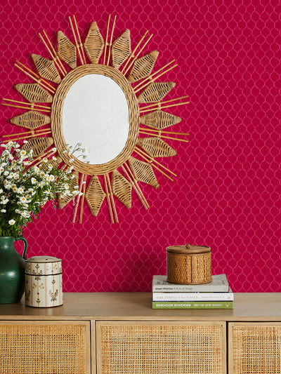 'Evelyn's Chicken Wire' Wallpaper by Sarah Jessica Parker - Pink on Geranium