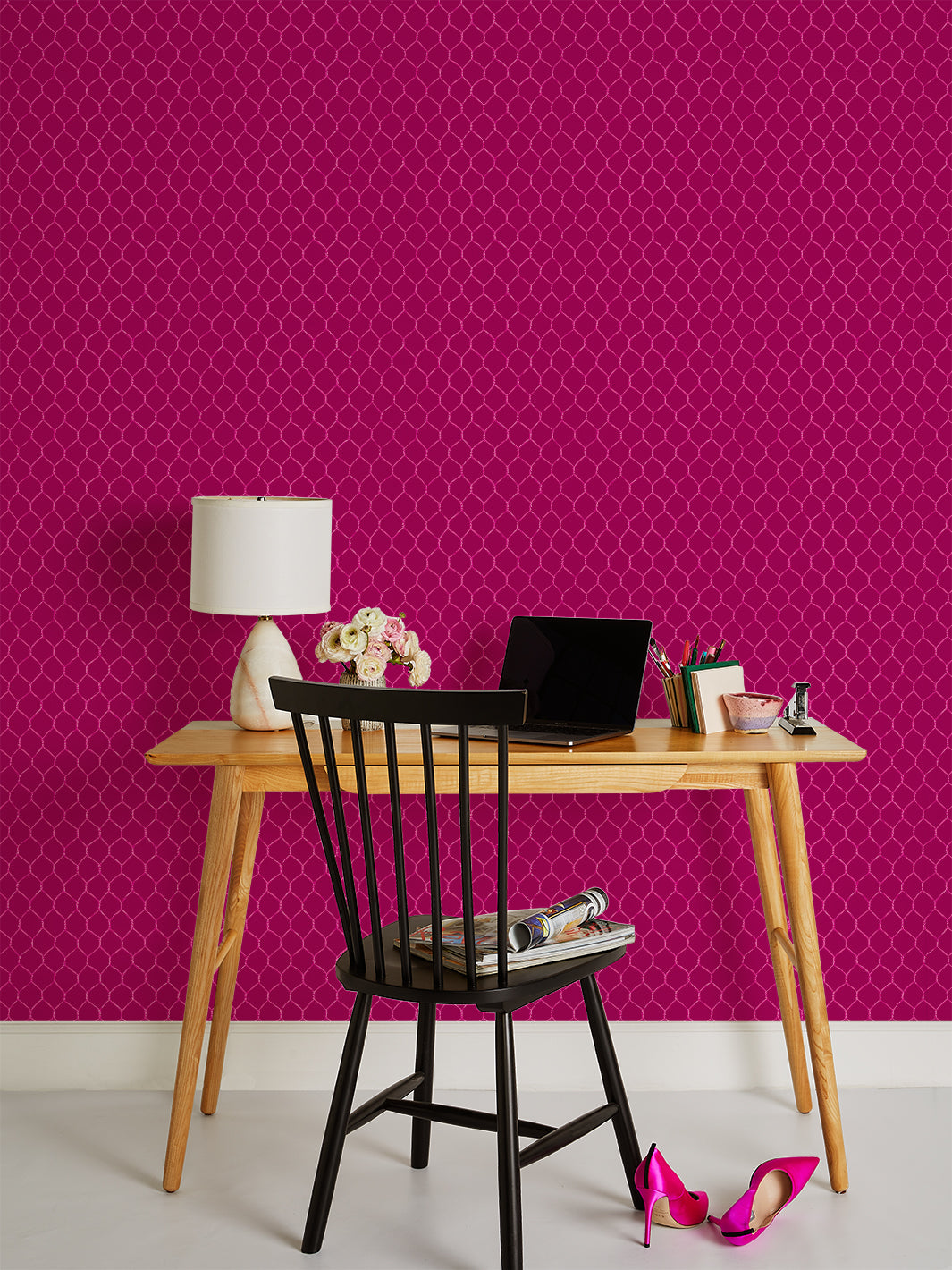 'Evelyn's Chicken Wire' Wallpaper by Sarah Jessica Parker - Punch on Raspberry