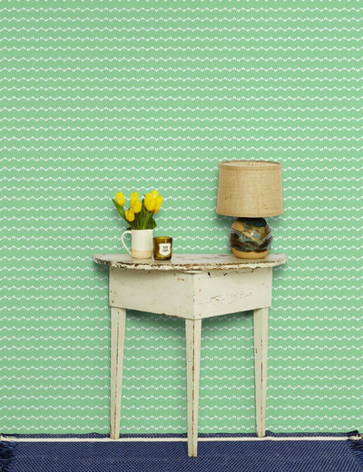 'Fes Zag' Wallpaper by Wallshoppe - Mermaid Green