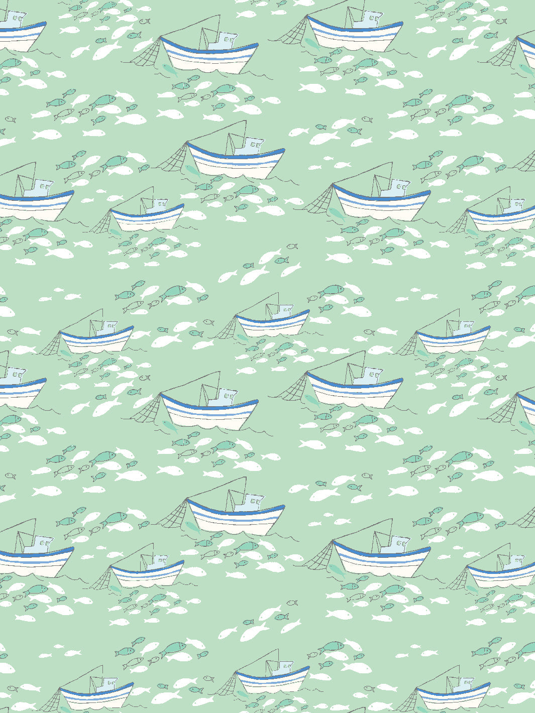 'Fishing Boats' Wallpaper by Tea Collection - Aventurine