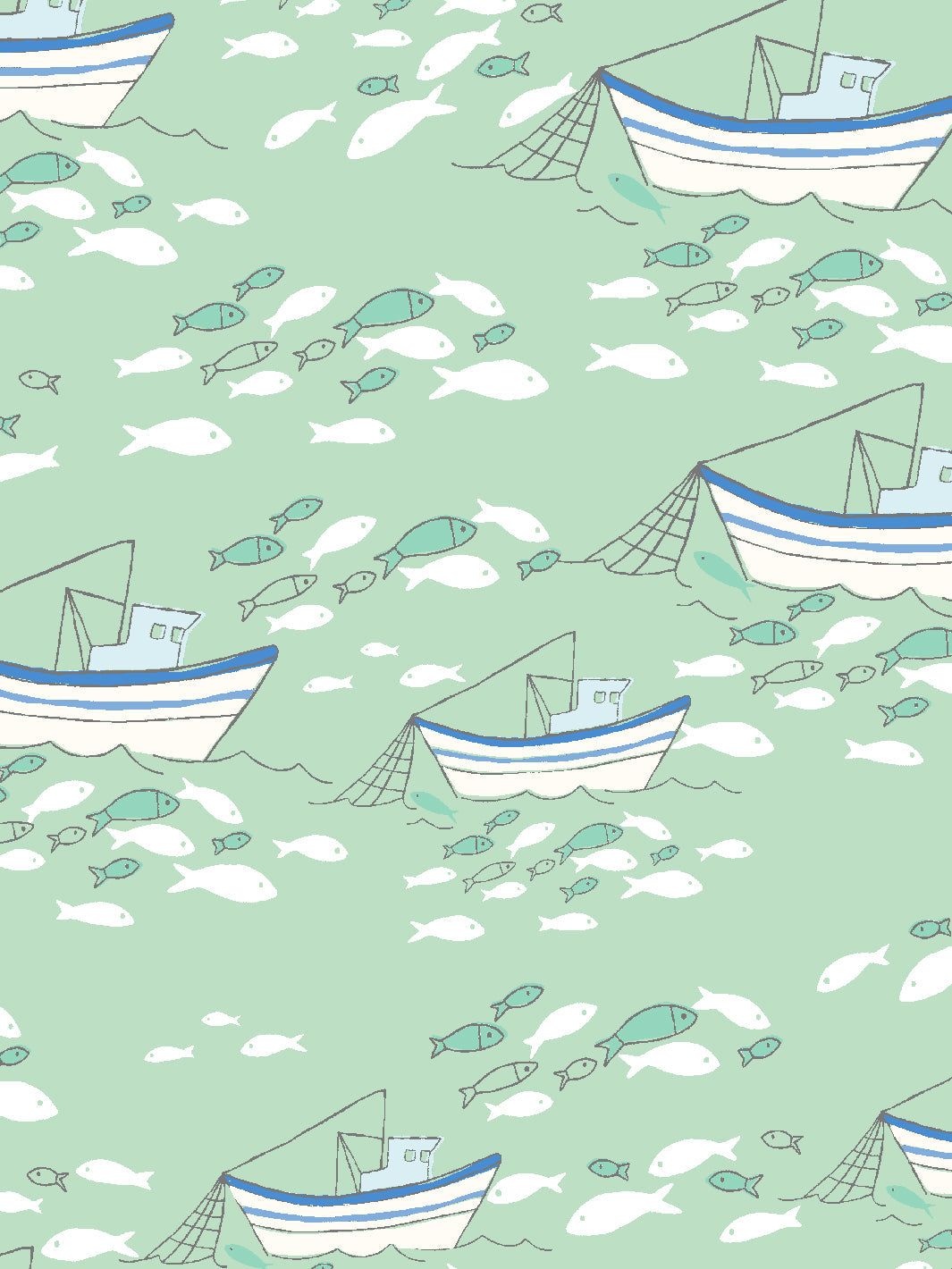 'Fishing Boats' Wallpaper by Tea Collection - Aventurine