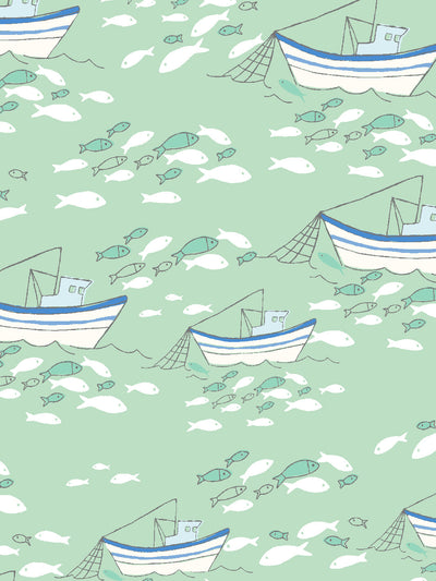 fishing boats wallpaper by tea collection aventurine