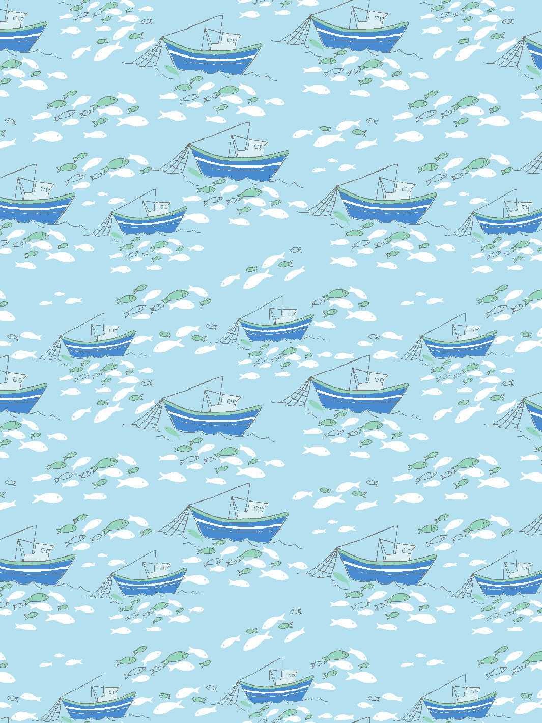 fishing boats wallpaper by tea collection baby blue