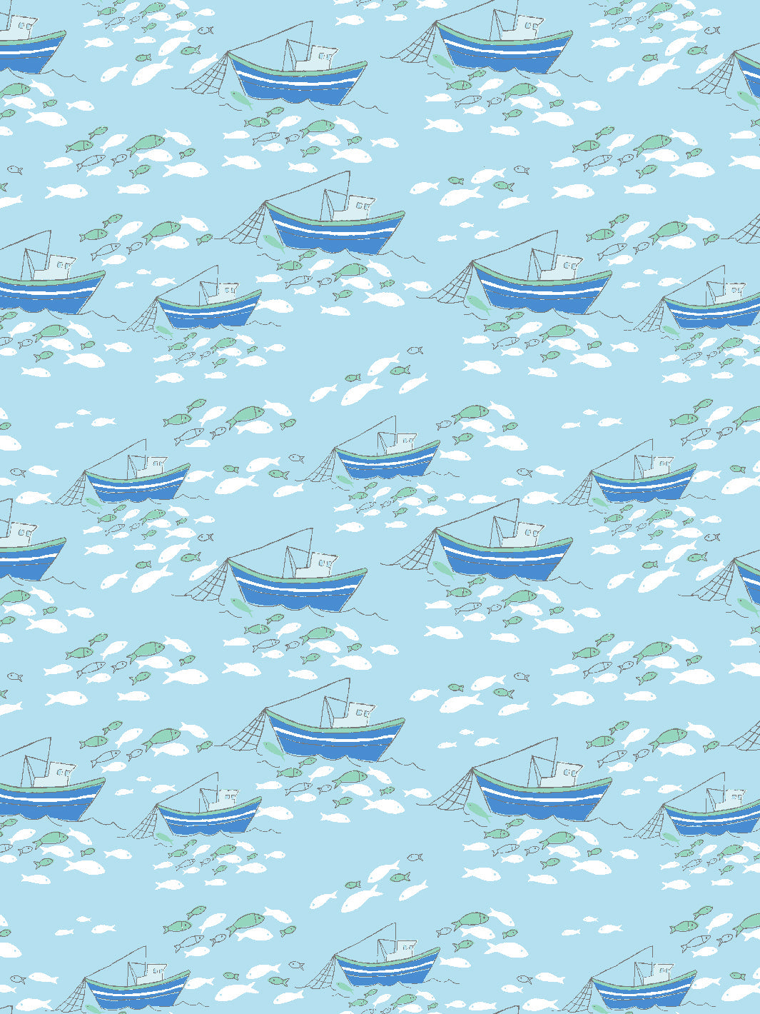 'Fishing Boats' Wallpaper by Tea Collection - Baby Blue