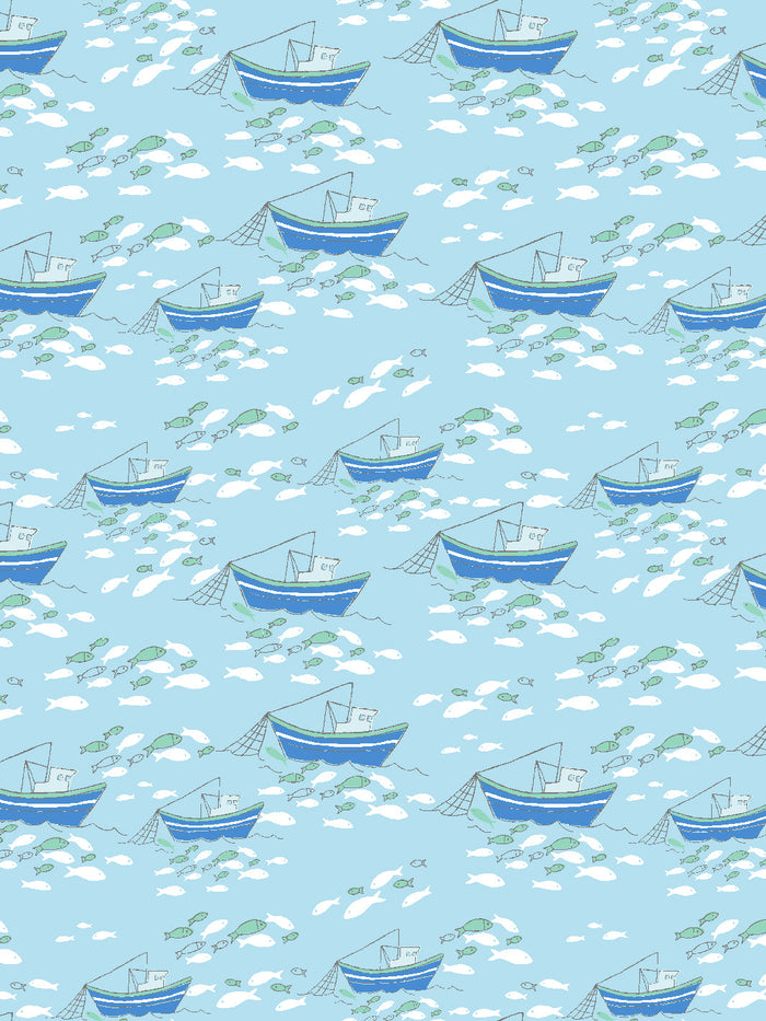 'Fishing Boats' Wallpaper by Tea Collection - Baby Blue