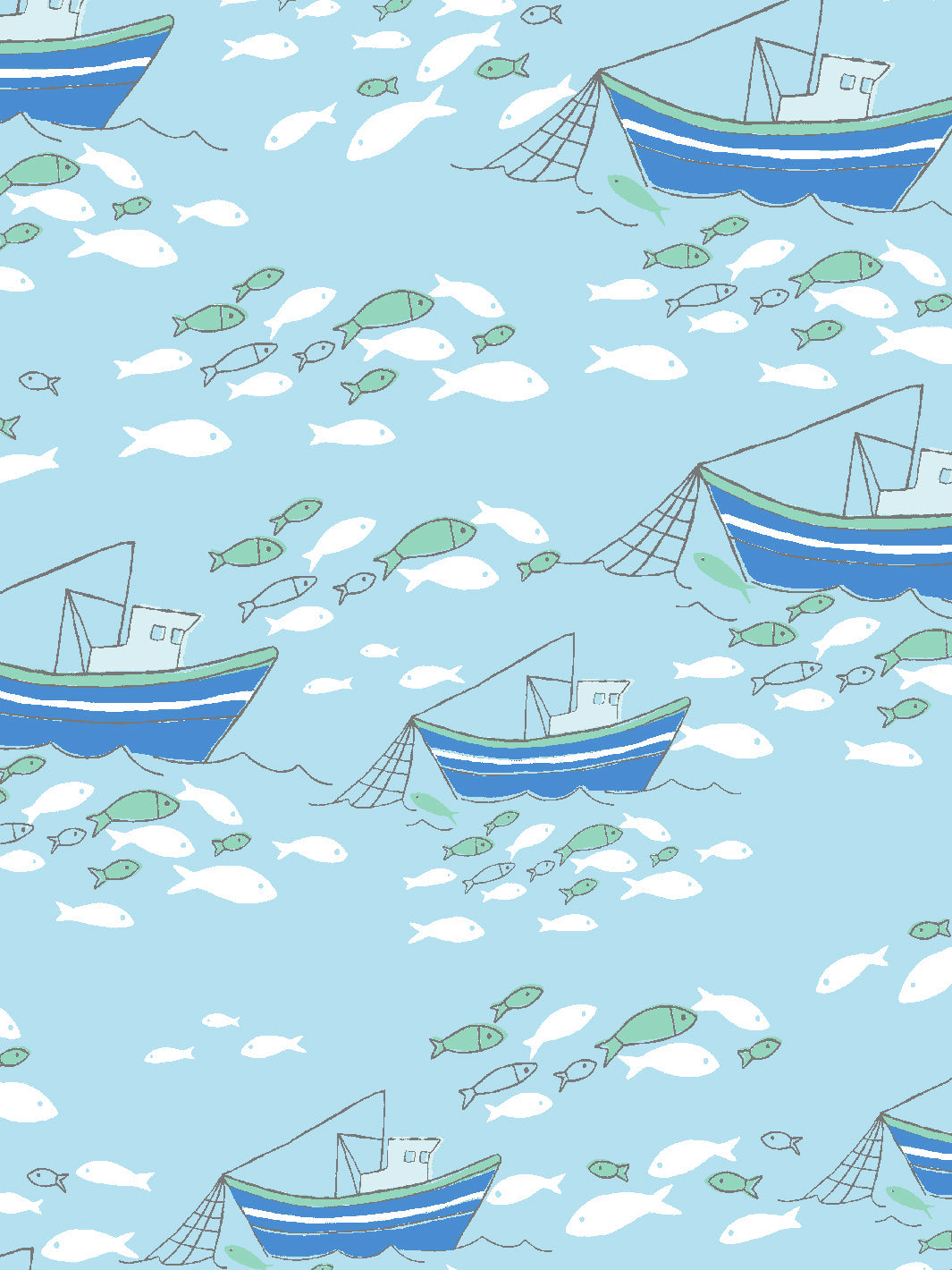 fishing boats wallpaper by tea collection baby blue
