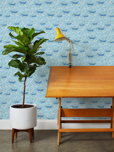 fishing boats wallpaper by tea collection baby blue