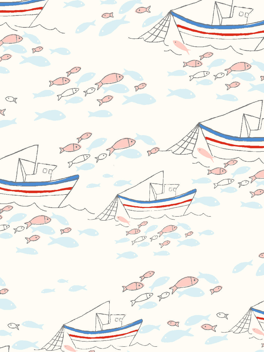 'Fishing Boats' Wallpaper by Tea Collection - Ivory