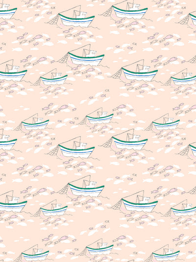 'Fishing Boats' Wallpaper by Tea Collection - Peach