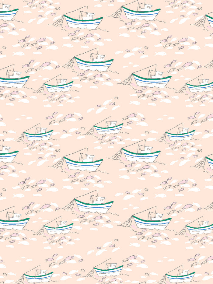 'Fishing Boats' Wallpaper by Tea Collection - Peach