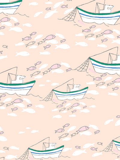 fishing boats wallpaper by tea collection peach