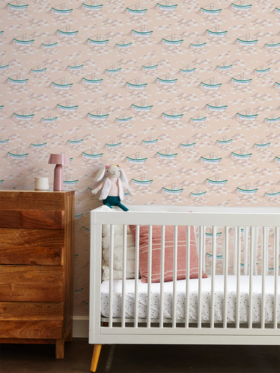 fishing boats wallpaper by tea collection peach