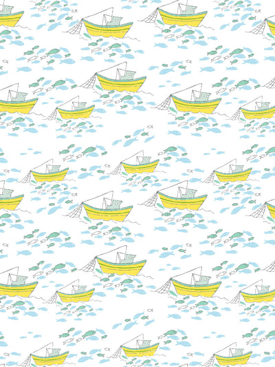 'Fishing Boats' Wallpaper by Tea Collection - White